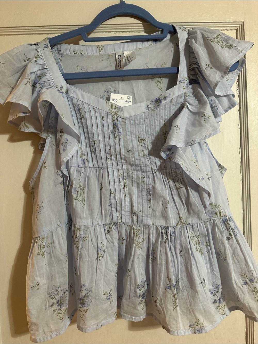 Divided Light Blue Floral Ruffle Peplum Top